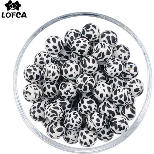 LOFCA 10pcs Silicone Beads Dalmatian Print 12/15/19mm Nursing Teething Chewable beads Baby Teether Toys Baby Shower Gifts