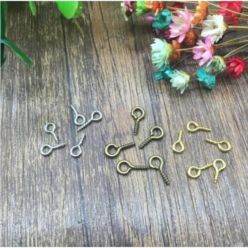 100pieces 5*10mm silver/bronze/gold color metal Eyehook Bail Top Drilled Screw Eye Bail Pins Jewelry Findings for vial pendant