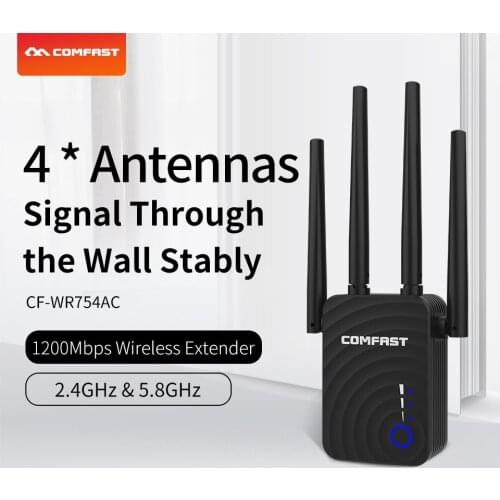 1200M wifi repeater 4*2dBi antenna 2.4&5.8 dual-band Wireless Extender Router Signal extender 802.11ac Wi-Fi Amplifier for home