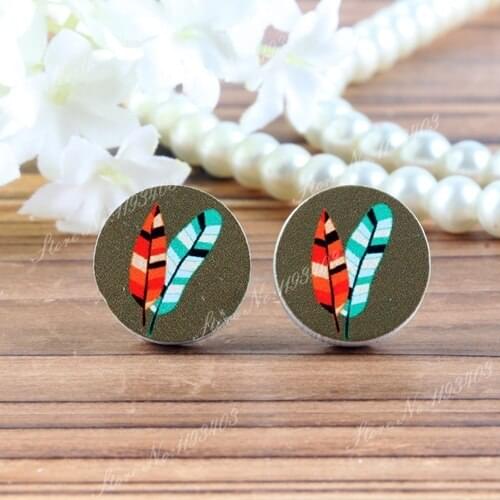 16mm Feather Round High Quality Photo Wood Laser Cut Cabochon to make Rings, Earrings, Bobby pin,Necklaces, Bracelets