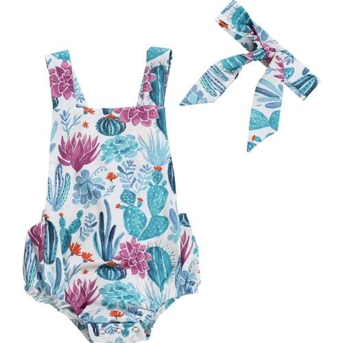2019 Summer Sleeveless Clothing New Born Baby Girls Cartoon Cactus Bodysuit Dress Cute Toddler Baby Girl Floral Bodysuit Rompe