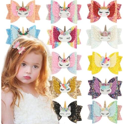 3piece/lot High Quality Glitter Bow Elk Unicorn Hairpin Hair Sequins Horn Hair Accessories Cute Baby Kids Girls Gift