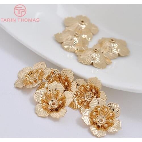 6PCS 17MM 24K Champagne Gold Color Plated Brass Flower Spacers High Quality Diy Jewelry Accessories