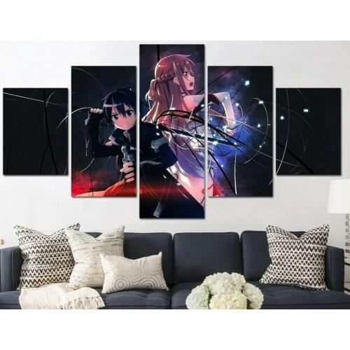 No Framed Canvas 5Pcs Kirito & Asuna Anime Manga Wall Posters Pictures Paintings Home Decor Accessories Living Room Decoration