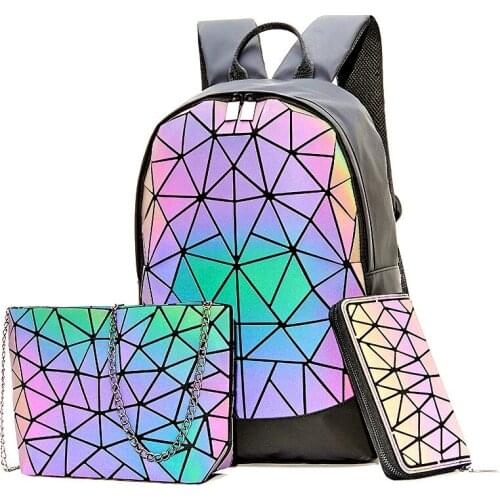 Big Set Backpack Women Geometric Luminous Shoulder Bag For Teenage Girls School Backpack Female All-Purpose Travel Bag Sac A Dos