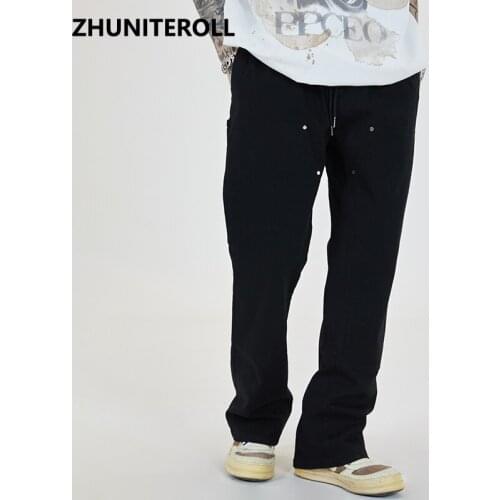 High Quality Fashion Sweatpants Men Solid Back Zipper Pants Men Elastic Waist Baggy Casual Joggers Trousers Streetwear Clothing