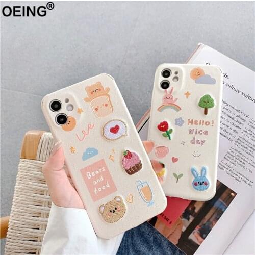 OEING Lovely Case For iPhone 12 11 Pro Max mini 7 8 XR X XS MAX SE 2020 Shockproof Delicate Manual Embroidery Case Cover