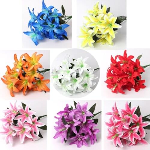 Colorful Perfume Lily Artificial Flower Party New Year Christmas Home Wedding Decoration Silk Flowers