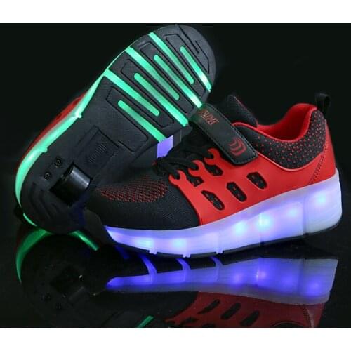Red Blue Pink USB Charging Fashion Girls Boys LED Light Roller Skate Shoes For Children Kids Sneakers With Wheels One wheels