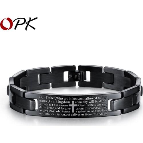 Amazon Cross Border Jewelry Wholesale Europe And America Fashion Bible Stainless Steel Bracelet Black Titanium Brace
