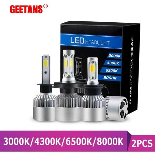 GEETANS H7 LED H4 H11 COB Headlight Bulbs 9005 9006 12V H3 H1 H8 H9 9012 72W 8000LM S2 Car Led lamp 8000K 6500K 4300k 3000K