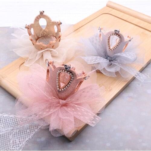 Girls Lace Crown Bowknot Applique Princess Hair Accessories Kid Childen Patches For Clothing Craft Sticker DIY Ornament Decor