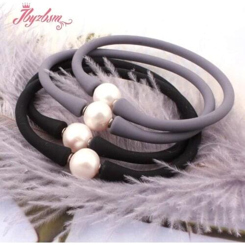 10mm Round Freshwater Pearl Silicone Bracelet Stone Beads Casual Waterproof For Mothers Day Best Gift Bangle Bracelet 1 Pcs