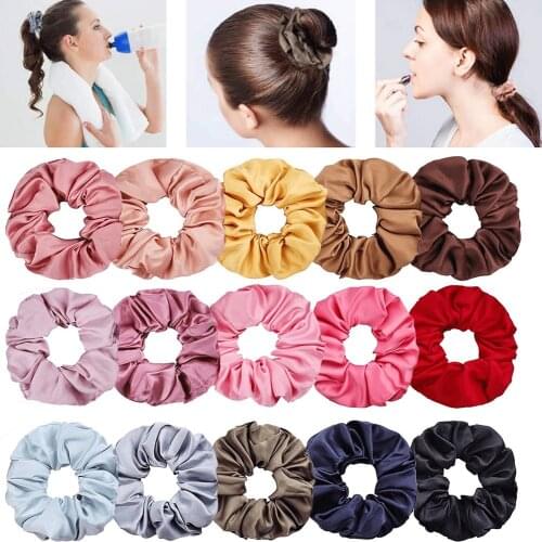 Big Silky Satin Solid Hair Scrunchies Red Green Pink Black Elastic Hair Bands Ponytail Hair Tie Rope Womens Hair Accessories