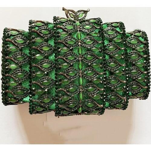 Fashion Large Size Crystal Phone Bag Luxury Diamond Women Evening Clutch Wedding Purse Green Rhinestone Lady Shoulder Handbag