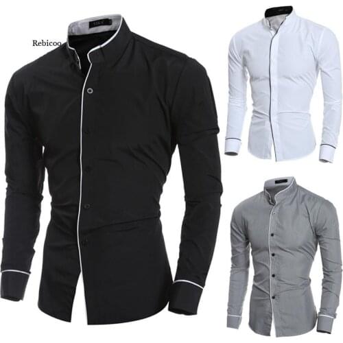 Mens Casual Spring and Autumn Pure Color Casual Long-Sleeved Korean Slim Suit Bottoming Shirt Tight Shirt