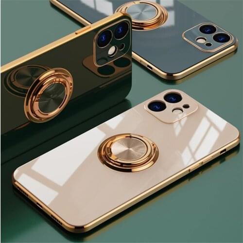 Soft Plating Ring Holder Case For iPhone 12 11 Pro Max 12 Mini XS Max XR X 7 8 Plus 12 Pro Luxury Shockproof Stand Cover Funda