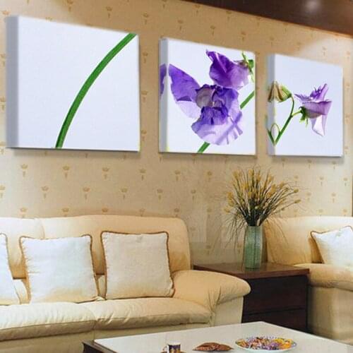 Floral Wall Art Picture 3 Pieces Modern Print Flower Pattern Purple Flower Printing Printed on Canvas Decoration K595