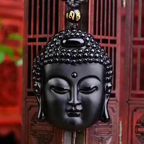Natural Black Obsidian Buddhism Pendant Beads Necklace Fashion Charm Jewellery Hand-Carved Lucky Amulet Gifts for Her Women Men