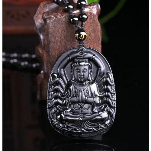 Natural stone Quartz crystal Black Obsidian hand Carved Avalokitesvara beads Pendant for diy jewelry making necklace Accessories