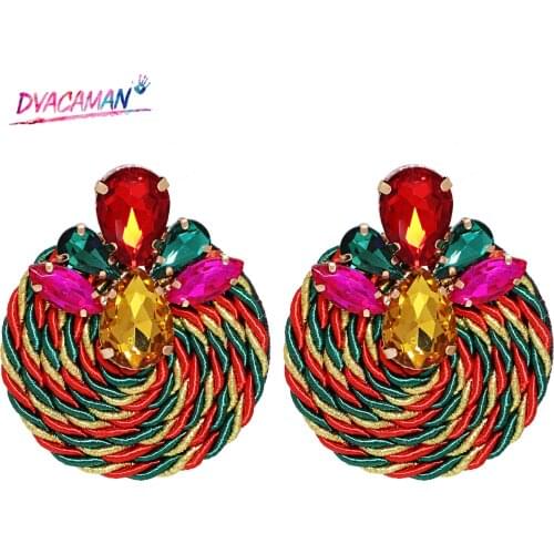 Dvacaman New Colorful Flower Earrings Bohemian Handmade Round Drop Earrings for Women Fashion Jewelry Accessories Wholesale 2021