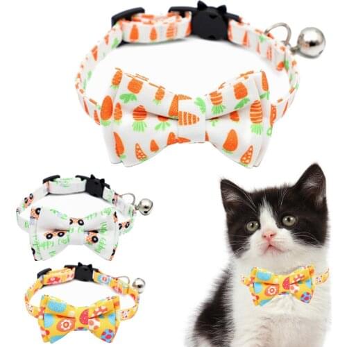 Easter Cat Collar Breakaway with Cute Bow Tie and Bell Easter Eggs Rabbits Patterns Kitten Collars for Kitty Pets Small Dogs