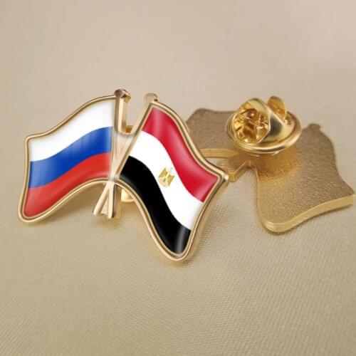 Russian Federation and Egypt Crossed Double Friendship Flags Lapel Pins Brooch Badges