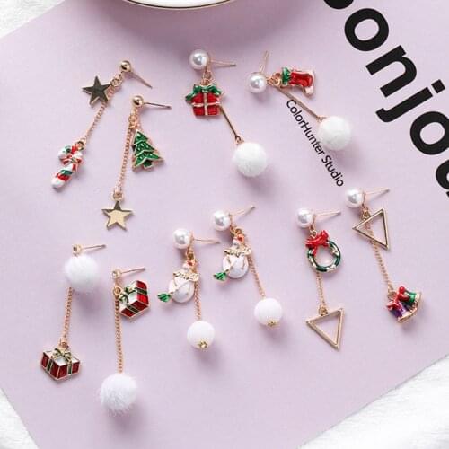 Christmas Earrings Korean Winter Snowflake Hair Ball Elk Gift Drop Ear Jewelry For Women Female Festival New Year Accessories