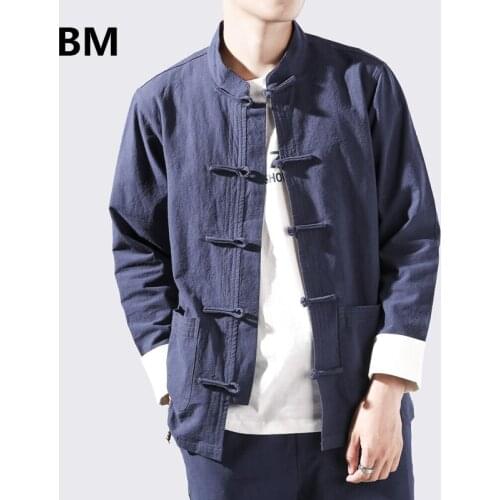 Chinese Style Plus Size Cotton Linen Hanfu Casual Buckle Tang Suit Spring Autumn Linen Hanfu Coat Men Clothing 2020 Retro Shirt