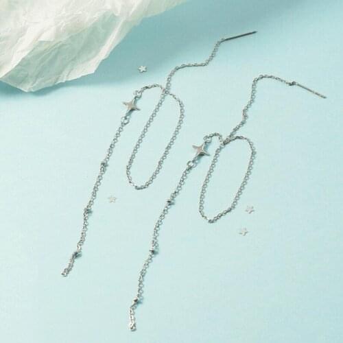 KOFSAC Long Tassel Star Earrings For Women Party Jewelry 925 Sterling Silver Chain Ear Line Fashion Multiple Ear Holes Earring