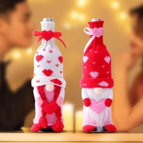 Valentines Day Decor Wine Bottle Cover Faceless Doll Champagne Storage Bag Home Party Wedding Decorations