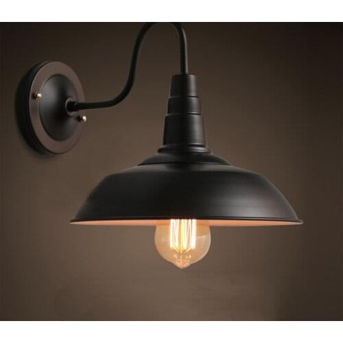 Vintage Led Light E27 Wall Lamp Edison Loft Retro Iron Paint American Old Style Simplicity Black Pot Cover with Lamp Shade Light