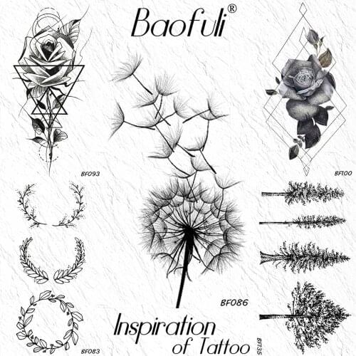 Baofuli Black Dandelion Temporary Tattoo Rose Wreath Geometric Waterproof Art Tattoos Arm Legs Fake Tatto Women Girls Body Arm