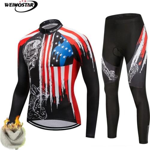 Weimostar USA Team Cycling Clothing Men Winter Long Sleeve Cycling Jersey Set Mountain Bike Clothing Thermal Warm Bicycle Wear