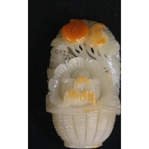 YIZHU CULTUER ART 100%Natural China Jade Hand-carved Exquisite Pendant Necklace Basket Flower Amulet Gift