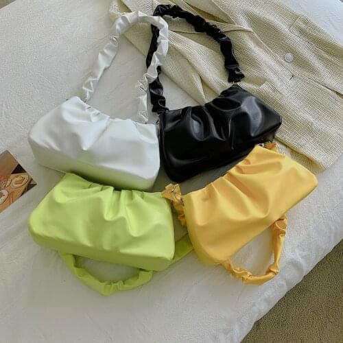 Womens Bag Summer Pleated Handbags For Women PU Leather Cloud Bag All-match Shoulder Bag Lovely Female Crossbody Bag