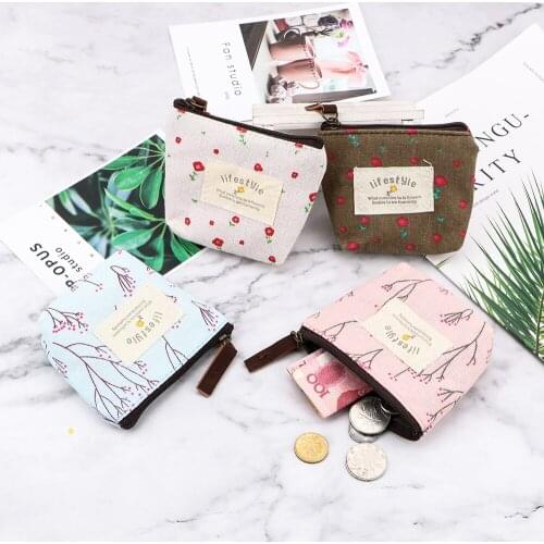 Womens Coin Purse Headphone Case Pouch Mini Cotton Bag Organization Campus Girl Floral Coin Purse Home Storage Bags