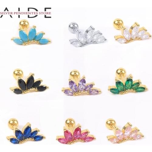 AIDE 1PCS Mini Colorful Zircon Stud Earrings For Women 925 Sterling Silver Green Black Purple Piercing Earrings Wedding Jewelry