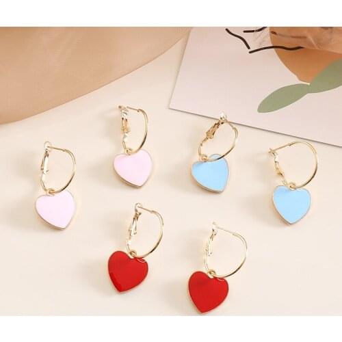 2020 New Red Blue Pink Heart Geometry Earrings for Women Korean Fashion Statement Hanging Cute Earrings Beautiful Kawaii Jewelry