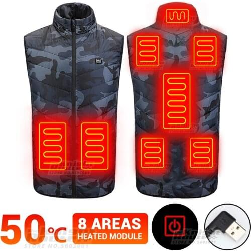 8 Areas Unisex Winter Heating Jacket USB Heated Vest Outerwear Hunting Clothing Motorcycle Jacket Ski Jacket Warm Vest Moto Coat