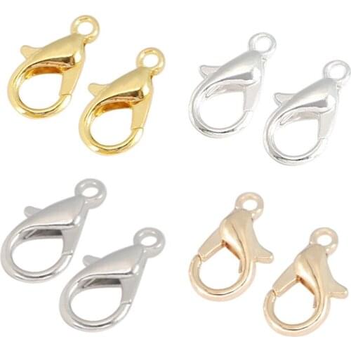 10mm/12mm/14mm 7 Colors Plated Fashion Jewelry Findings Alloy Lobster Clasp Hooks for Necklace&Bracelet Chain DIY