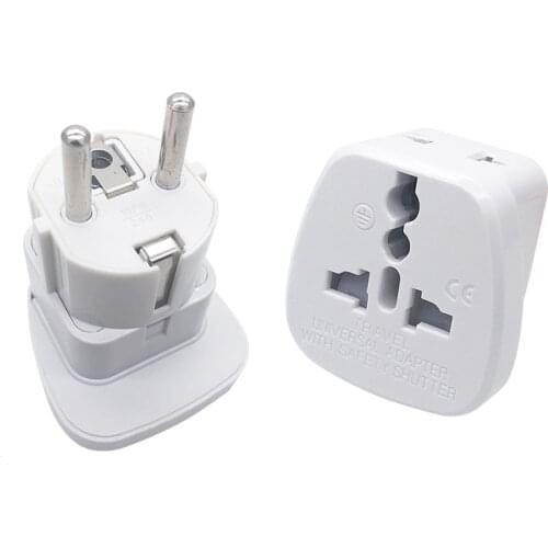10pcs/Lot 1to2 Universal UK US EU AU Socket to Germany France South Korea 4.8mm Travel Power Adapter Plug Safety Shutter