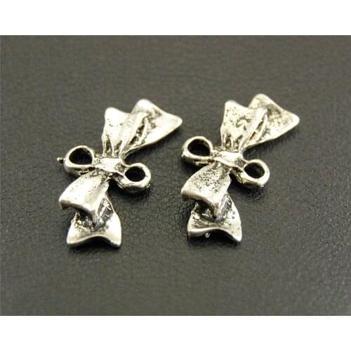 10 Pcs Silver Color Bow Charm Connectors Accessories For Jewelry Making A418