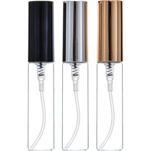 100 Pieces/lot 5ML Mini Portable Glass Perfume Bottle With UV Plastic Atomizer Refillable Empty Cosmetic Containers For Travel