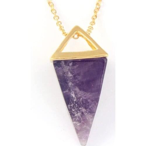 100-Unique 1 Pcs Light Yellow Gold Color Natural Amethysts Square Pyramid Pendant Necklace Amulet Jewelry