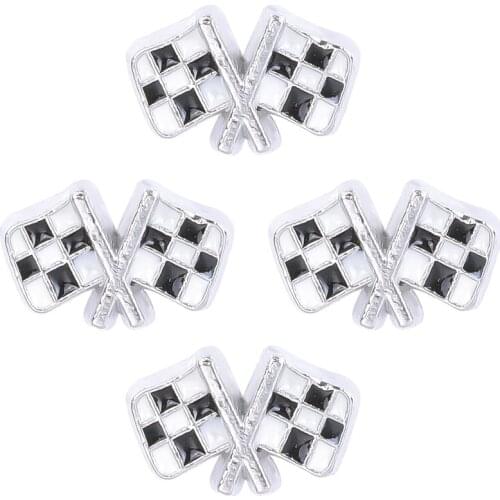 F318 Alloy Metal 7*10mm 20pcs/lot Racing Flag Floating Black White Charms Fit Round Crystal Living Locket