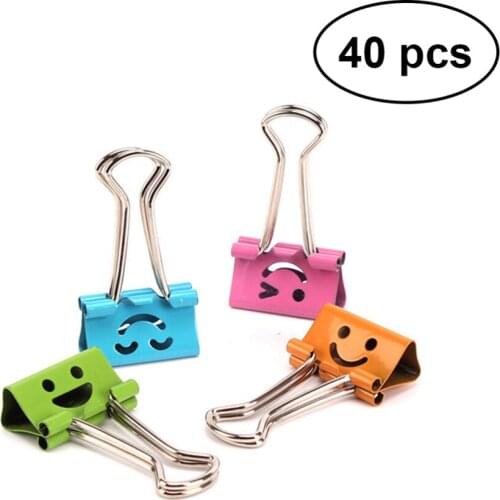 40pcs Binder Clips Smile Face File Paper Clip for Home School Office (Mixed Color)