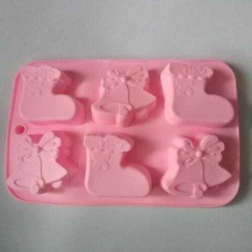 6 cavity Xmas bell shoes shape silicone mold fondant cake decoration mold ice mold resin clay craft mold DIY tool