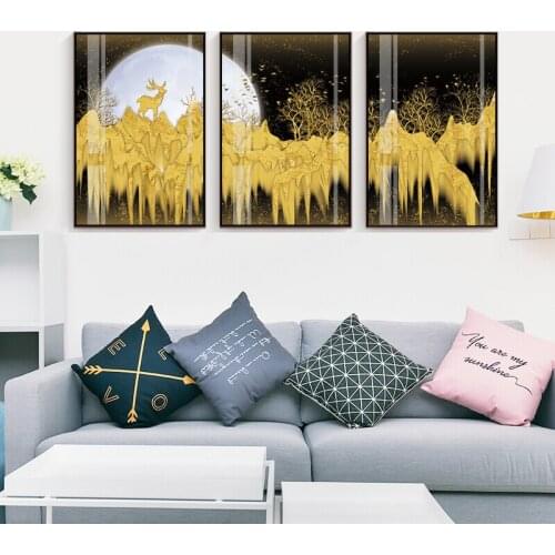 Abstract Golden Mountain Landscape Poster Canvas Painting Wall Art Print Pictures For Living Room Sofa Interior Home Decoration