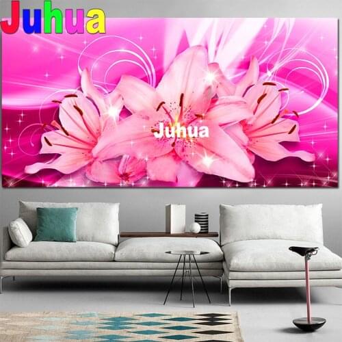 Pink Flower diy Diamond painting mosaic Diamond blossom picture Full Square/round 5d lily diamond Embroidery Home decoration